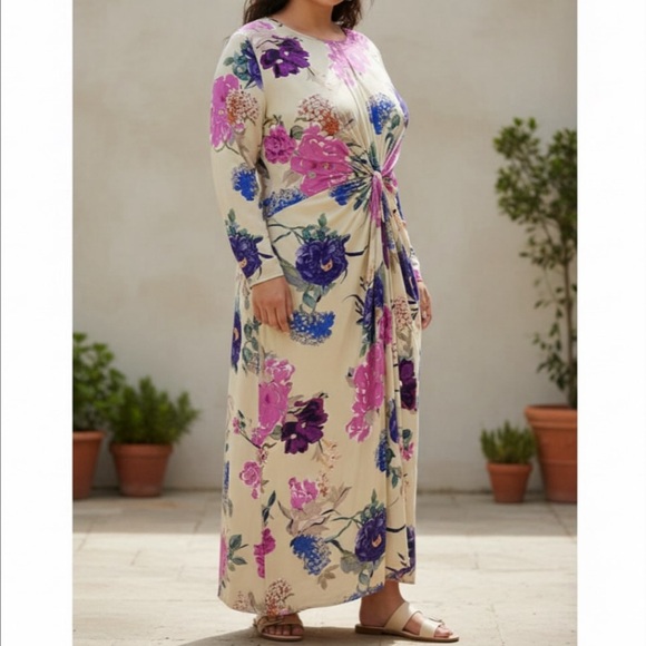 H&M Dresses & Skirts - H&M Pink Purple Blue Floral Maxi Dress
Twisted Front - Size XXL